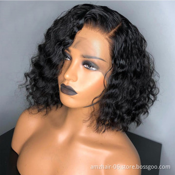 Kinky Curly Bob Wigs Human Hair Hd Full Lace Front Wig Cheap Peruvian Natural Virgin Human Hair Transparent Frontal Wig Vendor